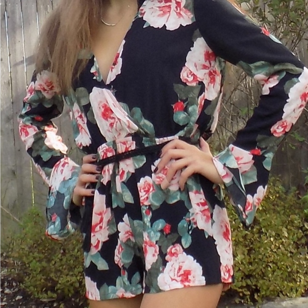 Forever 21 Black Floral Jumpsuit